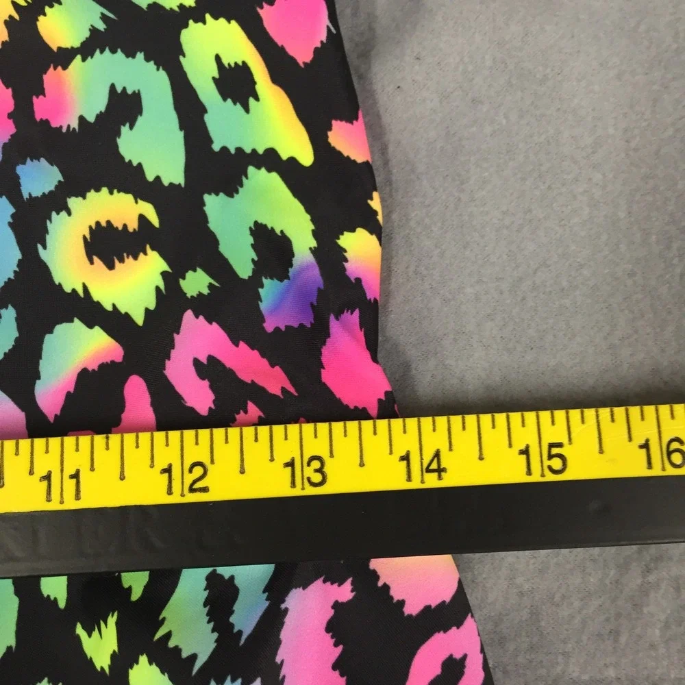 Girls Neon Rainbow Leopard Print One Piece Swim Dress Racerback Skirted Swimsuit